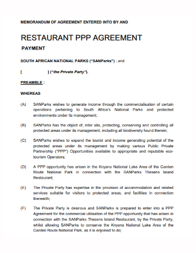 restaurant payment agreement