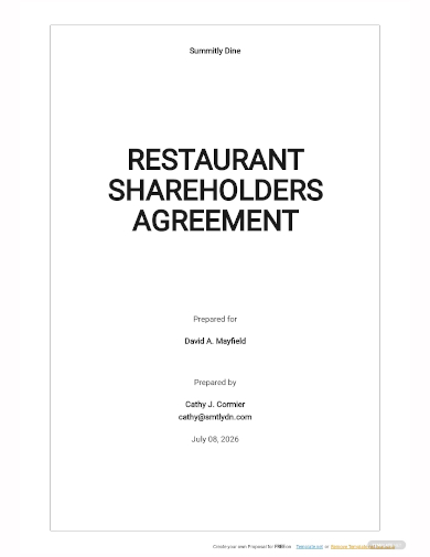 restaurant shareholders agreement template