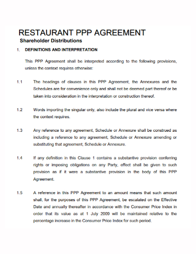 restaurant shareholders distribution agreement