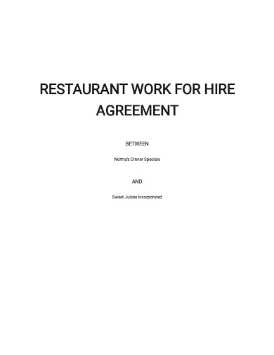 restaurant work for hire agreement