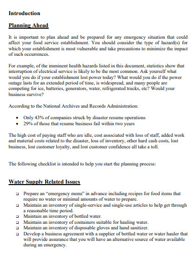 retail food company emergency action plan