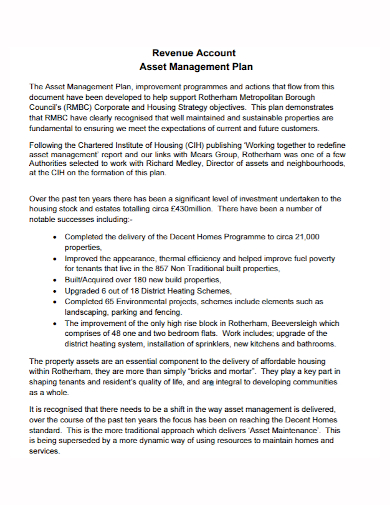 revenue account asset management plan