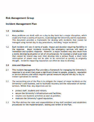 risk incident management plan