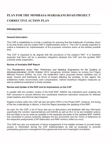 road project corrective action plan