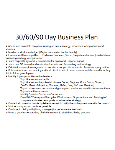 sample 30 60 90 day business plan