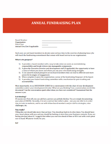 sample annual fundraising plan
