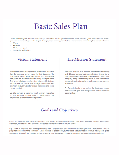 sample basic sales plan