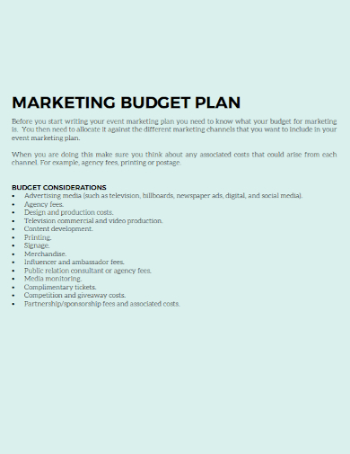 sample budget marketing plan