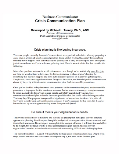 sample business crisis communication plan