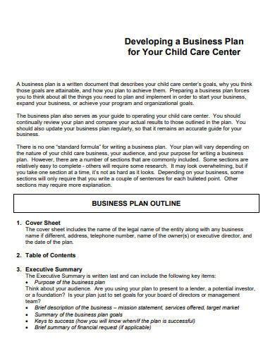 sample child care center business plan