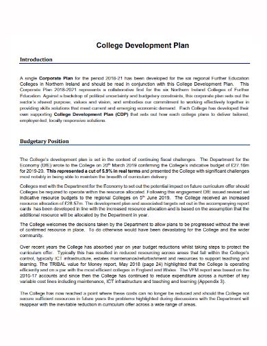sample college development plan