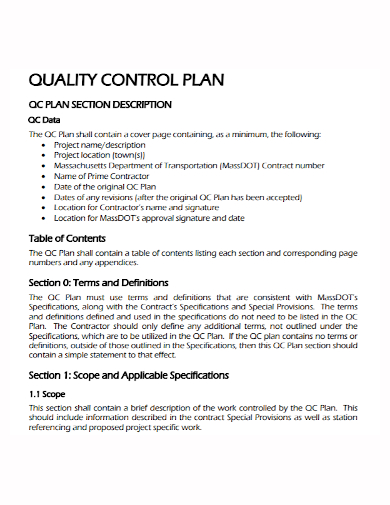 sample data quality control plan
