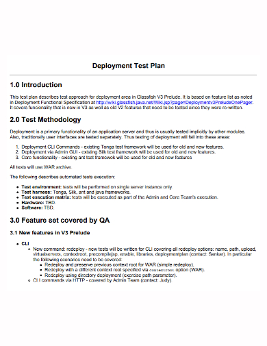 sample deployment test plan