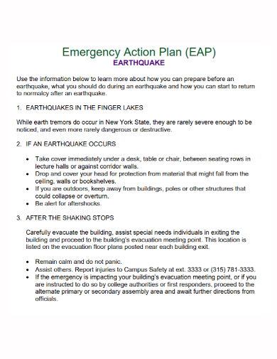 sample earthquake action plan