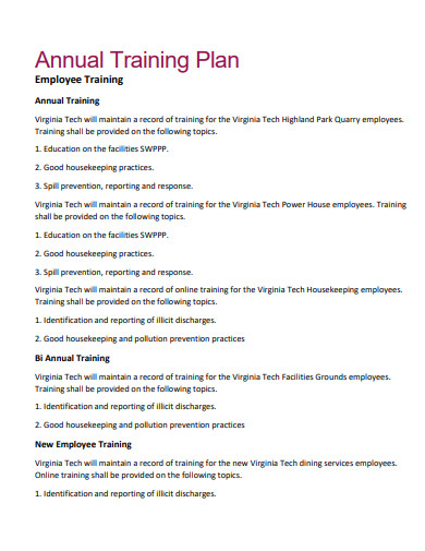 sample employee annual training plan
