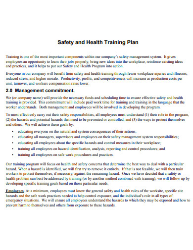 sample employee safety training plan