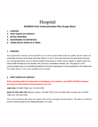 sample hospital crisis communication plan