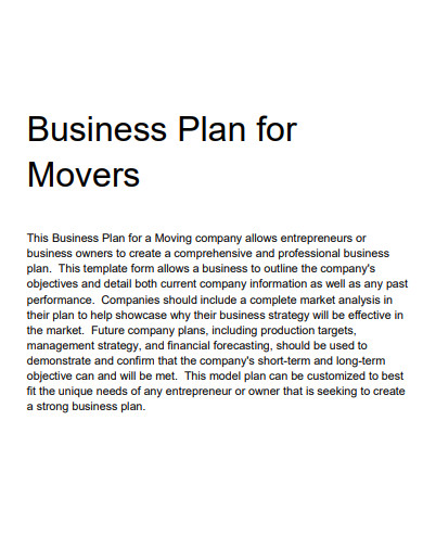 sample moving company business plan