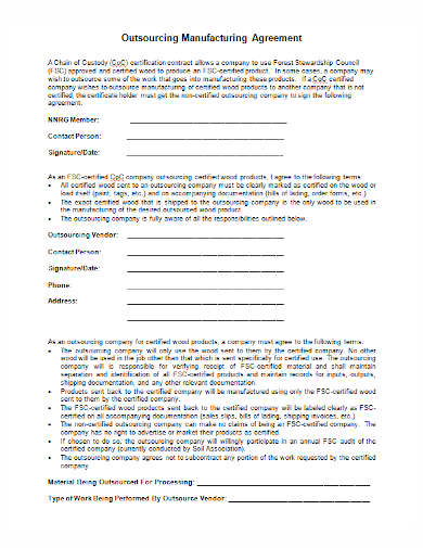 sample outsourcing manufacturing agreement
