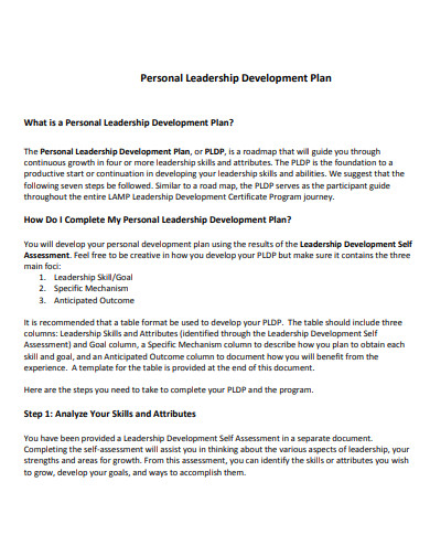 sample personal leadership development plan