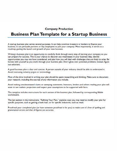 sample production company business plan