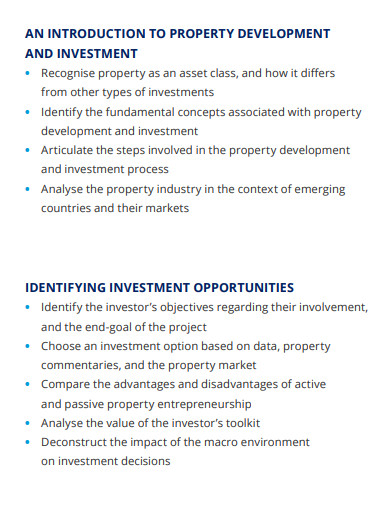 sample property investment development plan