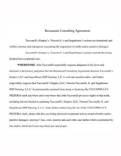 sample restaurant consulting agreement