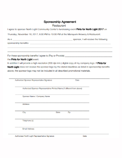 sample restaurant sponsorship agreement