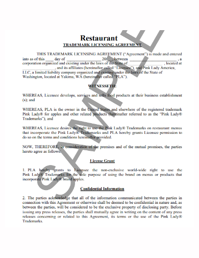 sample restaurant trademark license agreement