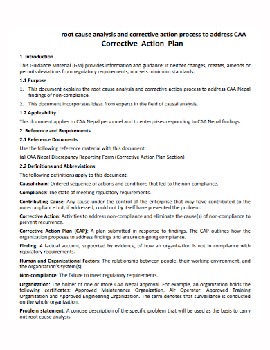 sample root cause corrective action plan