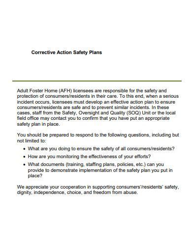 sample safety corrective action plan