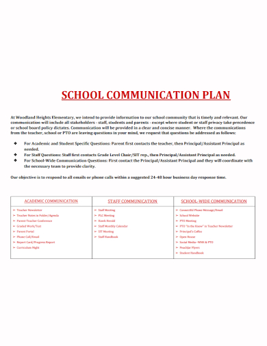 sample school communication plan