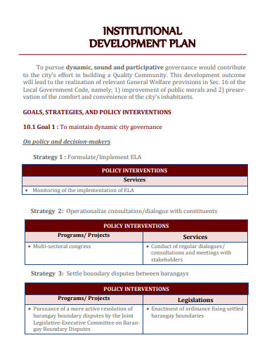 sample strategic institutional development plan