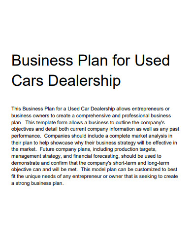 sample used car sales business plan