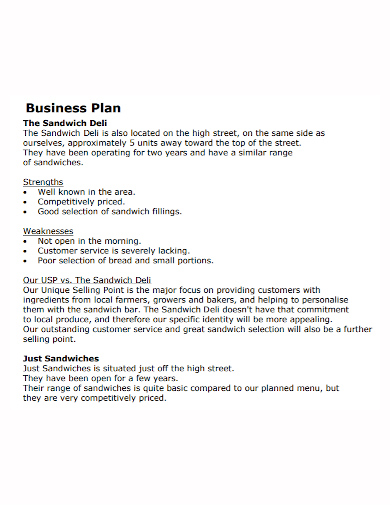 sandwich deli business plan