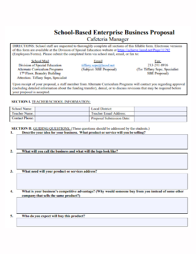 school cafeteria business proposal