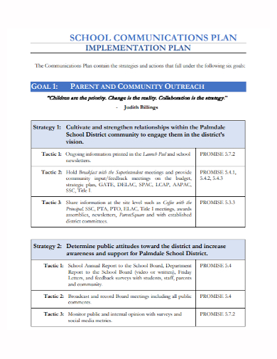 school communication implementation plan