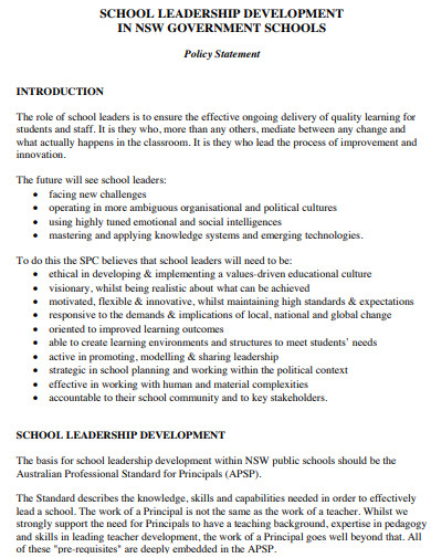 school leadership development plan example