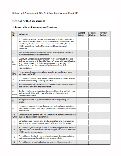school self assessment improvement plan