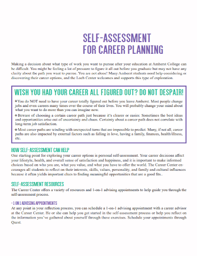 self assessment career plan