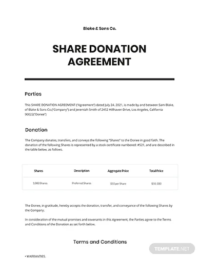 share donation agreement template