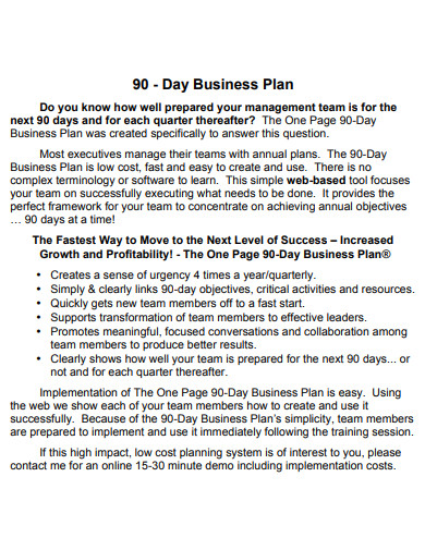 simple 90 day business plan