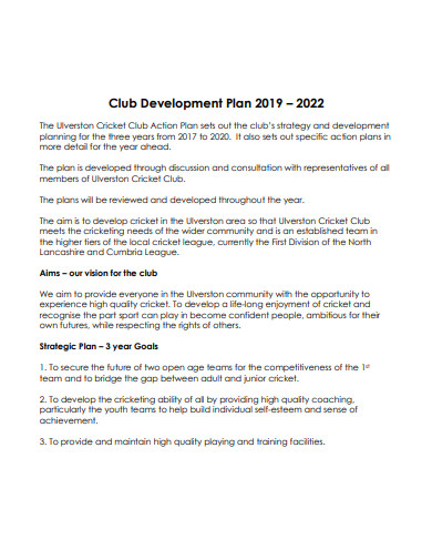 simple cricket club development plan
