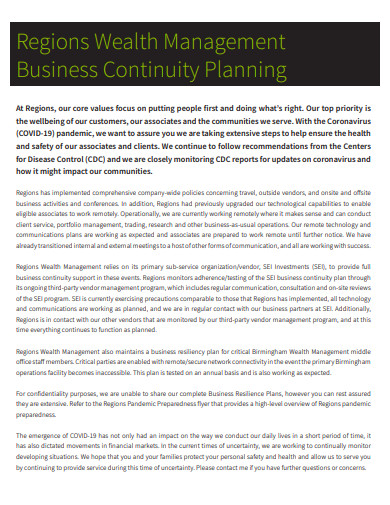 simple wealth management business continuity plan
