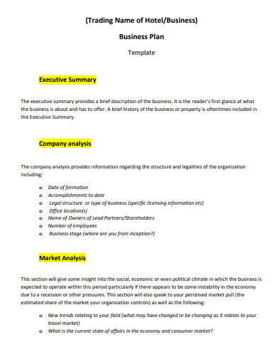 small hotel business plan example