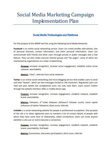 social media marketing campaign implementation plan1
