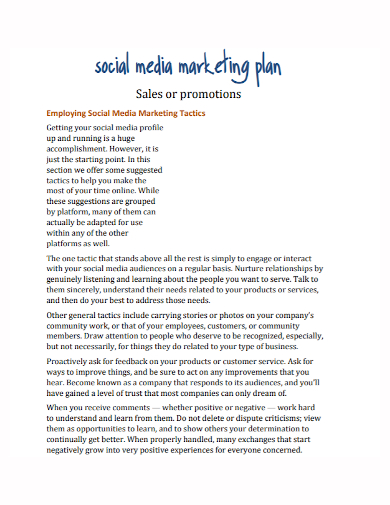 social media sales promotion plan