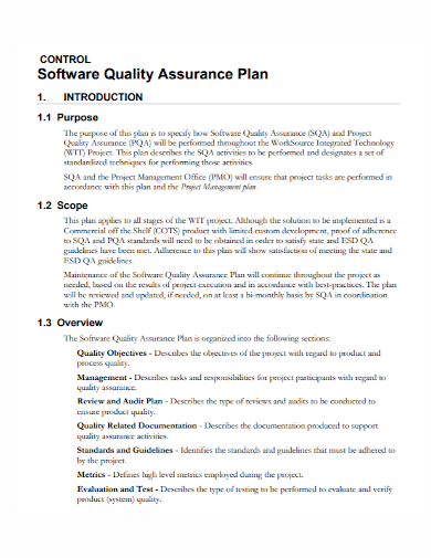 software quality assurance control plan