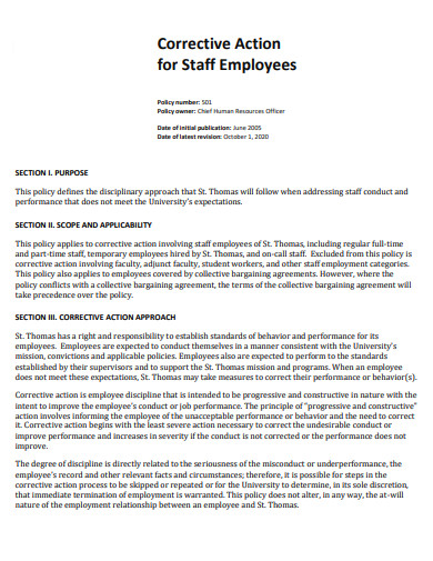 staff employees corrective action plan
