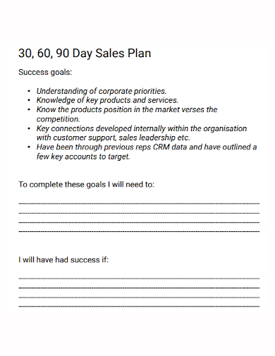 standard 30 60 90 day sales plan